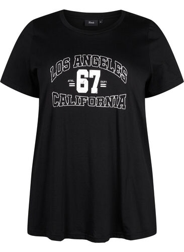 T-skjorte i bomull med trykk foran, Black LOS ANGELES, Packshot image number 0