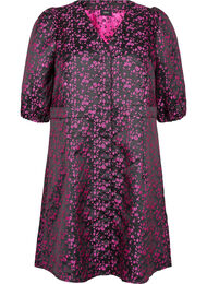 Knelang kjole med broderte blomster, Black Pink Flower
