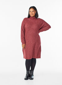 FLASH - Strikket kjole med høy hals, Rød FLASH - Strikket kjole med høy hals, Rød, Model