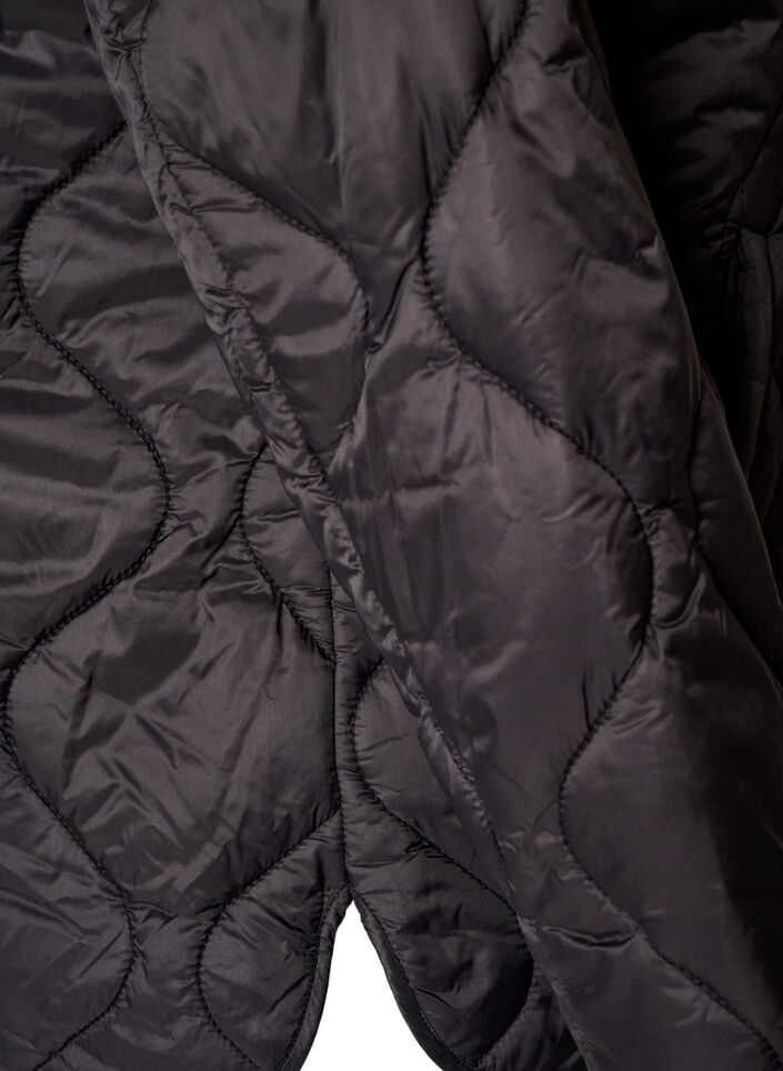Quiltet jakke med trykknapper og rund hals, Svart, Packshot image number 4