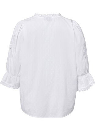Strukturmønstret skjortebluse med engelsk broderi, Bright White, Packshot image number 1