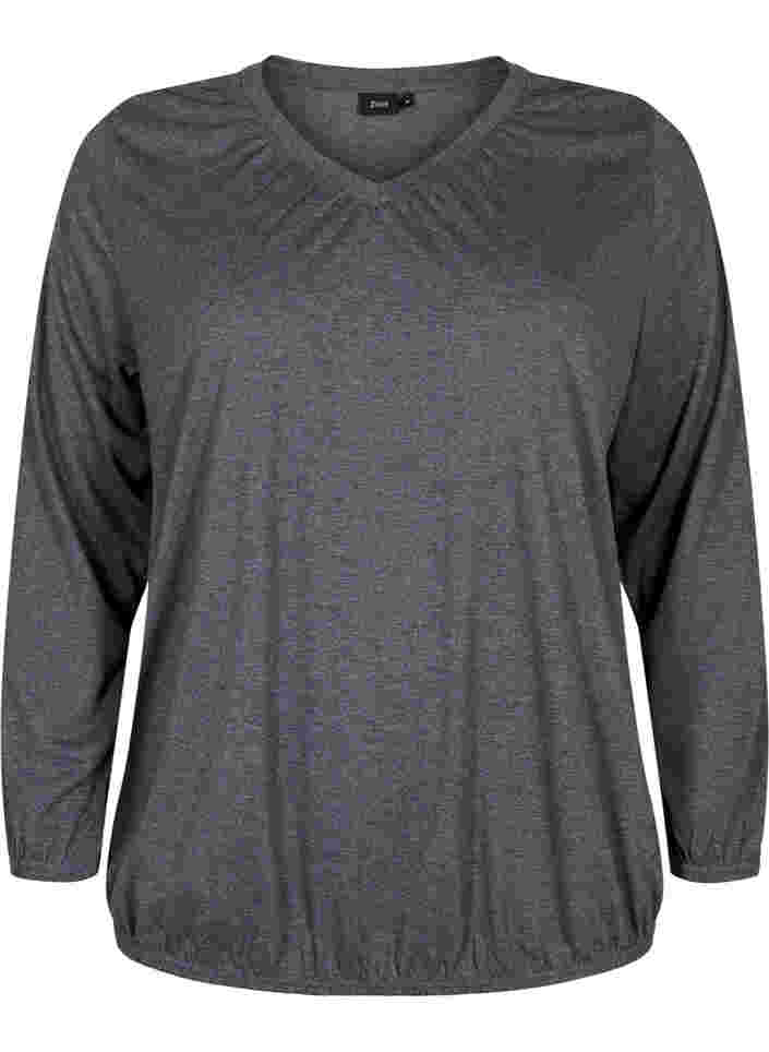 Melert genser med lange ermer og V-hals, Dark Grey Melange, Packshot image number 0