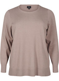 Langermet strikket bluse med splitt, Desert Taupe Mel.