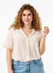 Kortermet skjortebluse med broderi anglaise, Antique White, Model image number 0