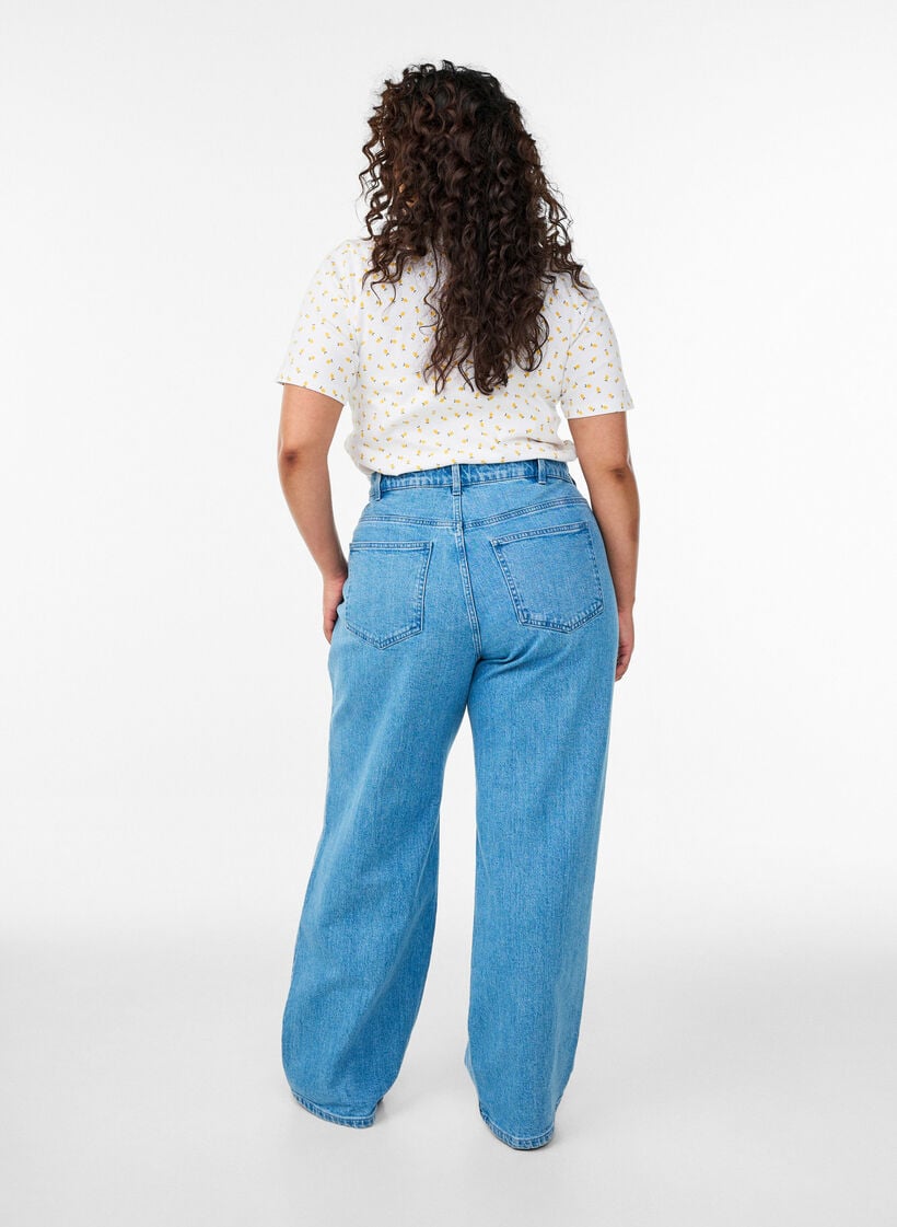 Bomulls T-skjorte med heldekkende trykk, Hvit, Model image number 2