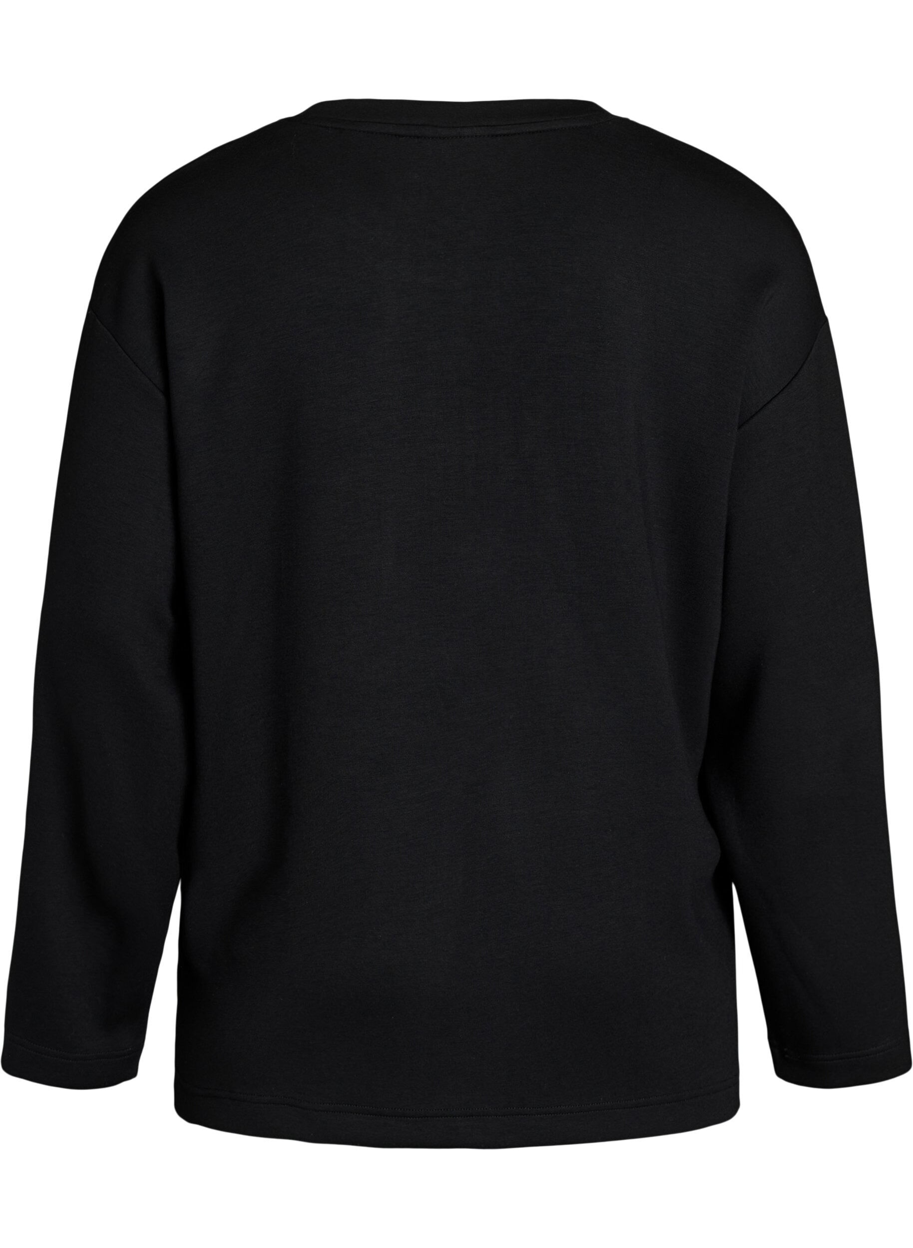 ZizziJersey bluse med diagonal rysjedetalj, Svart, Packshot image number 1