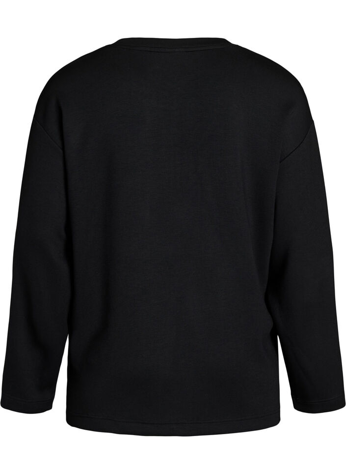 Jersey bluse med diagonal rysjedetalj, Svart, Packshot image number 1