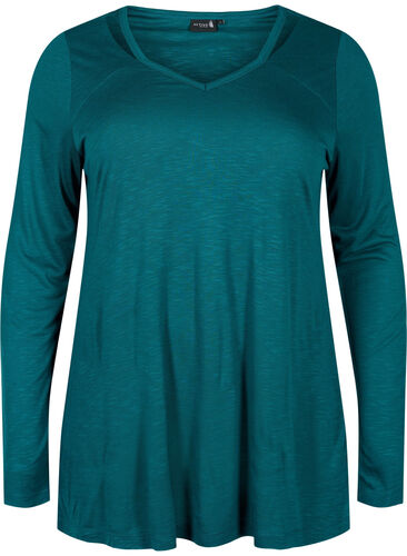 A-formet trenings-t-skjorte med lange ermer	, Deep Teal, Packshot image number 0