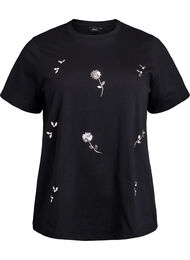 T-skjorte med paljettblomster, Black w. Sequins 
