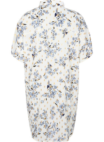 Lang skjorte med blomstermønster, White Flower/Gold, Packshot image number 1