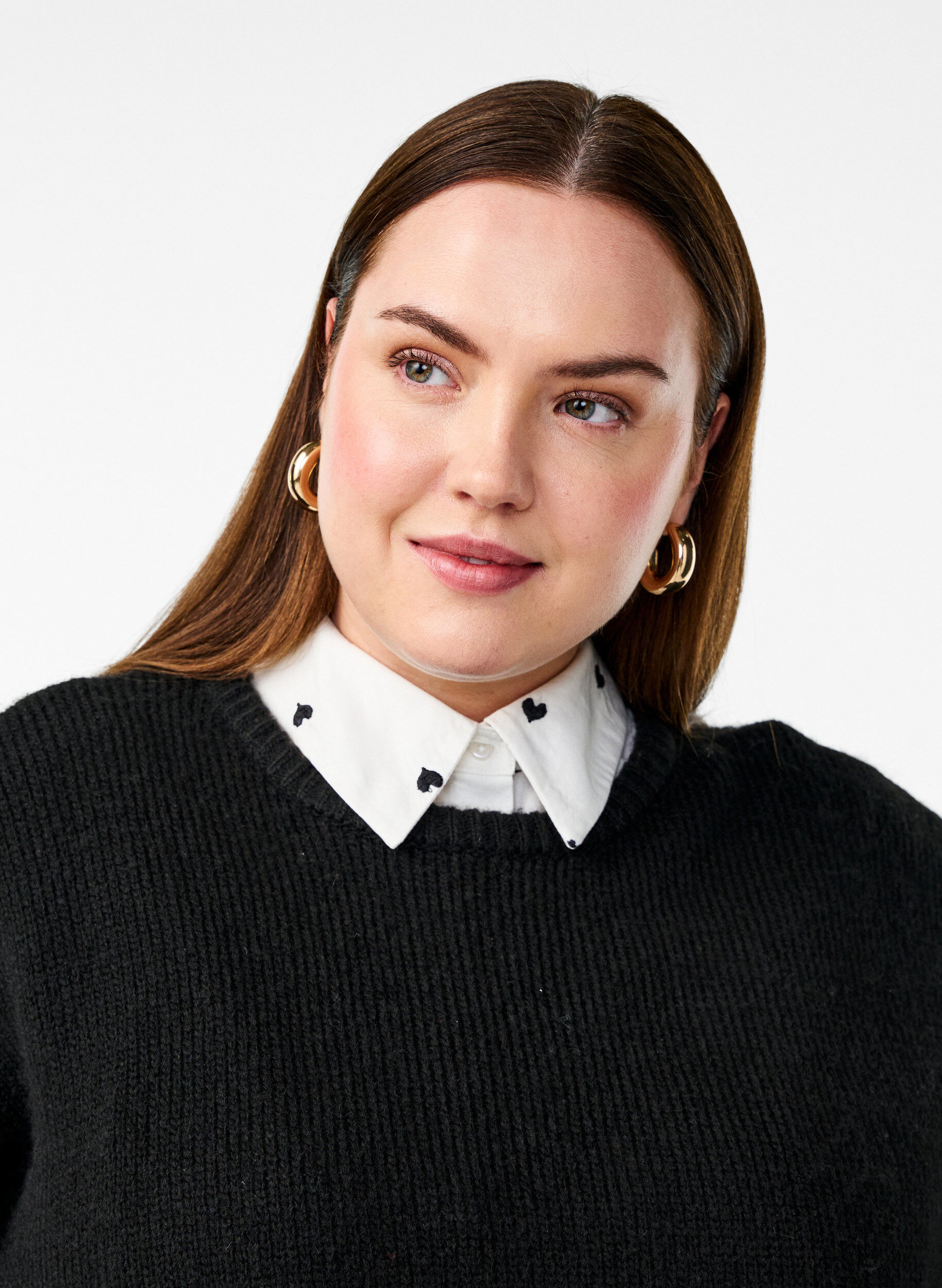 Zizzi L&oslash;s krage med broderte hjerter, White, Model image number 0