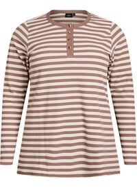 Stripete jerseybluse med ribbet tekstur, Vanilje Stripete jerseybluse med ribbet tekstur