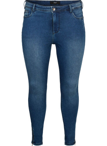 Cropped Amy jeans med glidelås, Dark blue denim, Packshot image number 0