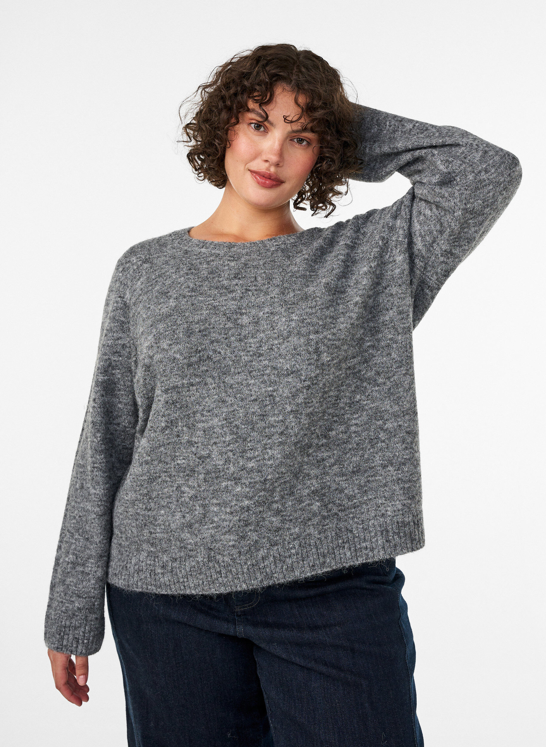 ZizziLoose fit genser med rund hals, Gr&aring;, Model image number 0