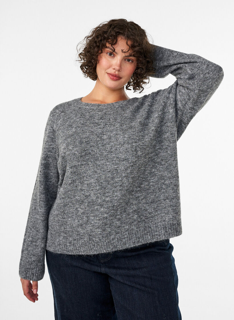 Loose fit genser med rund hals, Gr&aring;, Model image number 0