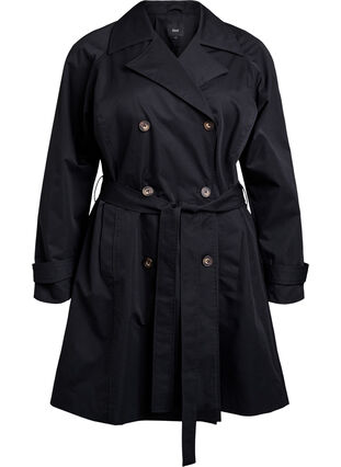 Zizzi Midilang trenchcoat med belte, Black, Packshot image number 0