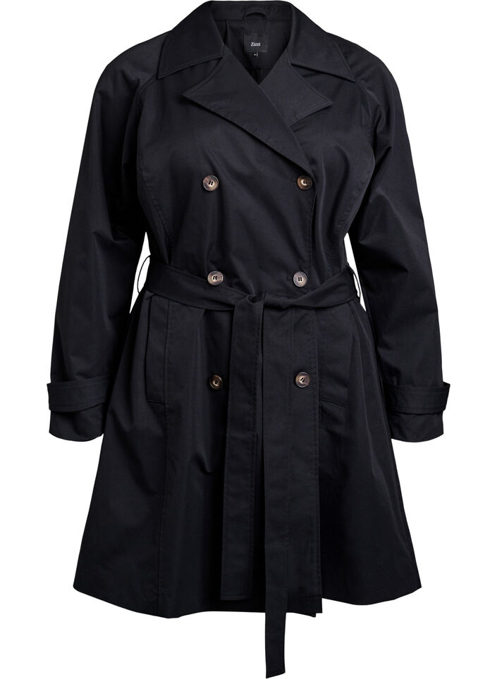 Midilang trenchcoat med belte, Black, Packshot image number 0