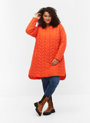 Quiltet jakke med knapper, Tangerine Tango, Model image number 2