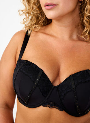 Zizzi Formstøpt BH med rhinestendetaljer, Black, Model image number 2