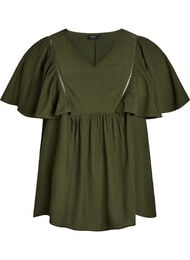Bluse med korte volangermer, Kombu Green