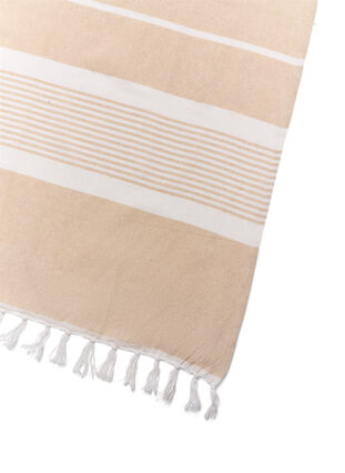 Stripete håndkle med frynser, Light Beige Melange, Packshot image number 2
