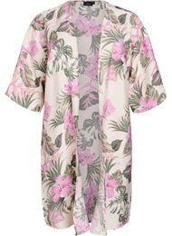 Kimono i viskose med 3/4 ermer, Flower AOP