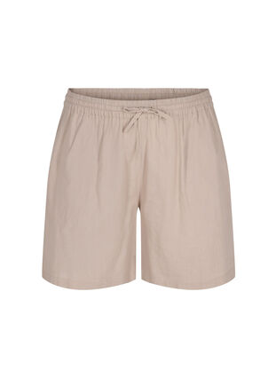 Løse shorts i bomullsmiks med lin, Simply Taupe, Packshot image number 0