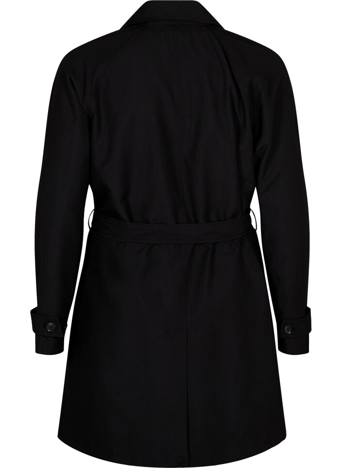 Trenchcoat med belte og slisse, Black, Packshot image number 1