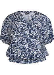 Bluse med korte ermer og volangkant, Navy B. Birch AOP