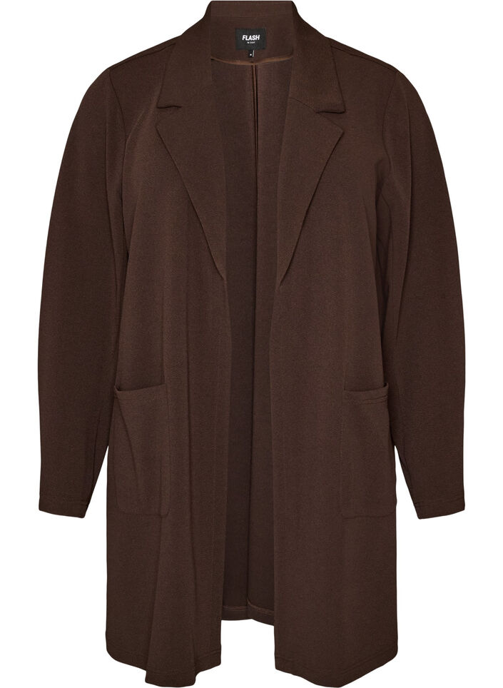 Lang blazer med lommer, Brun, Packshot image number 0