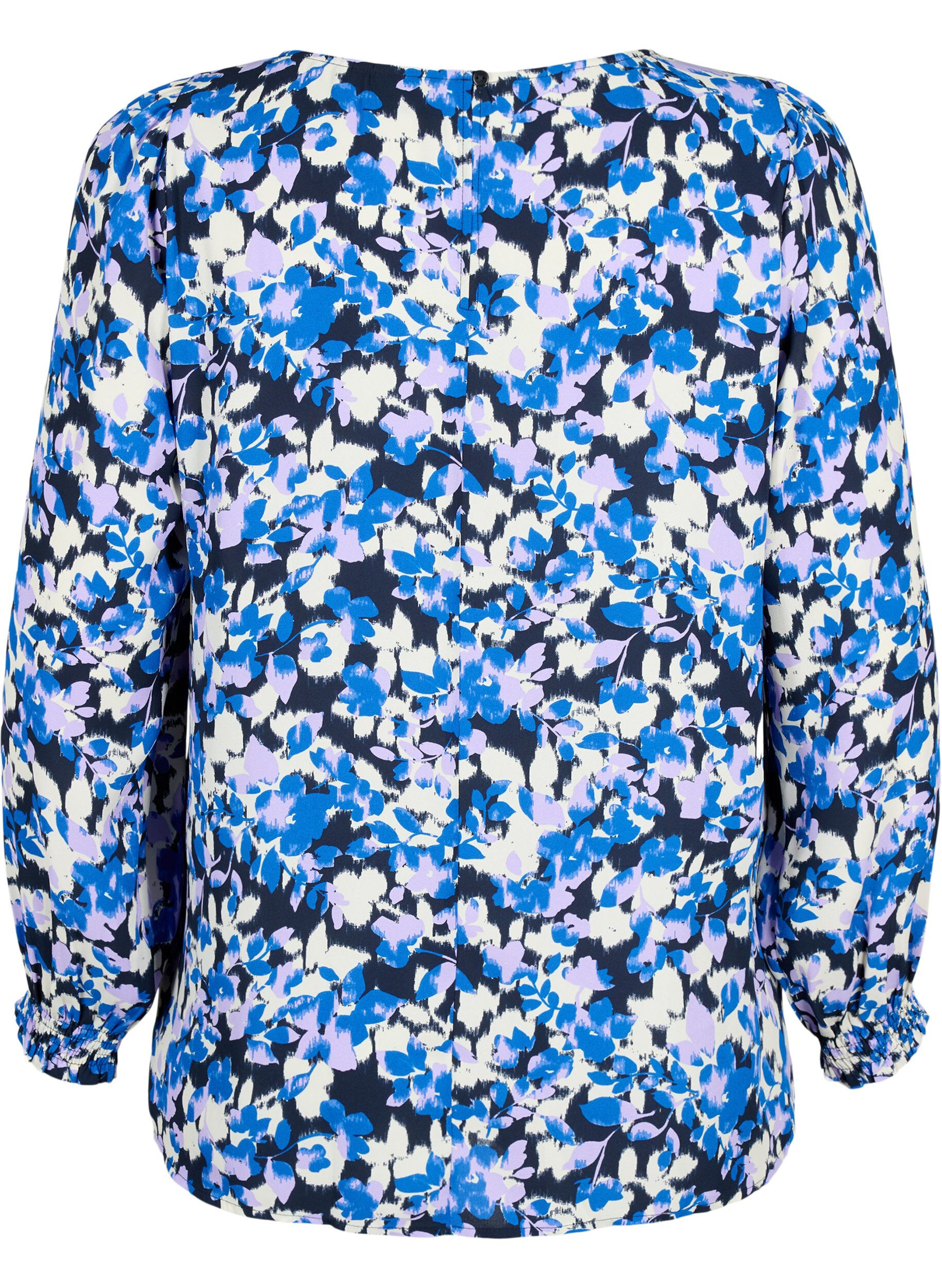 Zizzi FLASH - Bluse med lange ermer og trykk	, Blue Purple Flower, Packshot image number 1