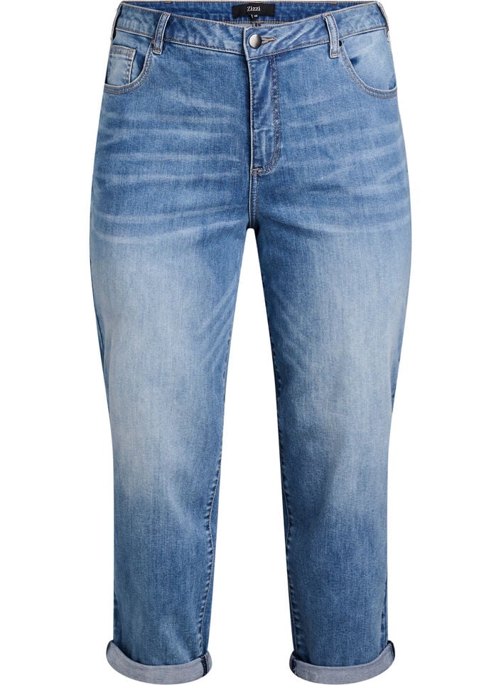 7/8 jeans med oppbrettede kanter og høy midje, Blå, Packshot image number 0