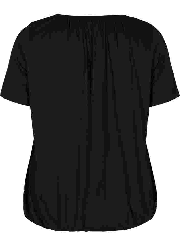 T-skjorte i viskose med strikk, Black, Packshot image number 1