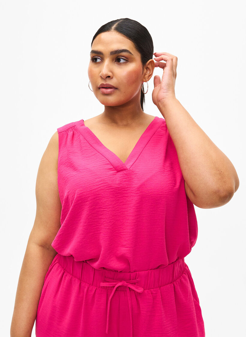 Ermeløs overdel med rynkedetaljer, Rosa, Model image number 0