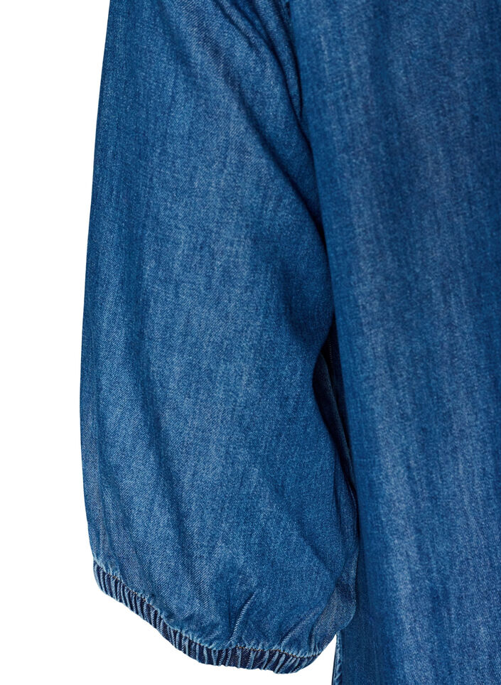 Denim maxikjole med volang lag, Bl&aring;, Packshot image number 3