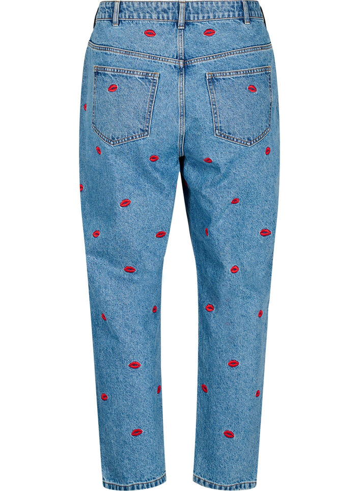 Mille mom-fit jeans med broderi, Blå, Packshot image number 1