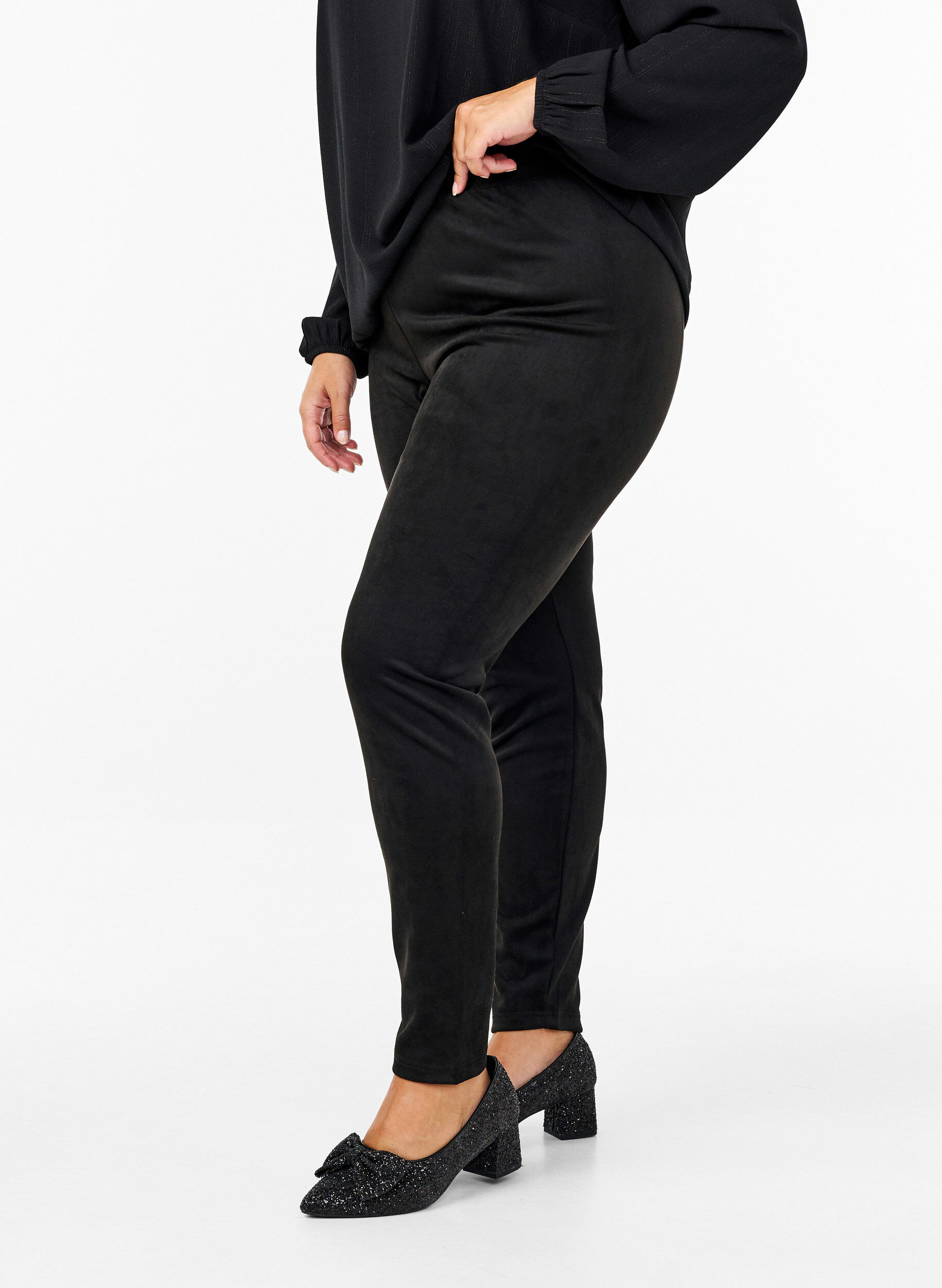 ZizziTights i imitert semsket skinn, Black, Model image number 0