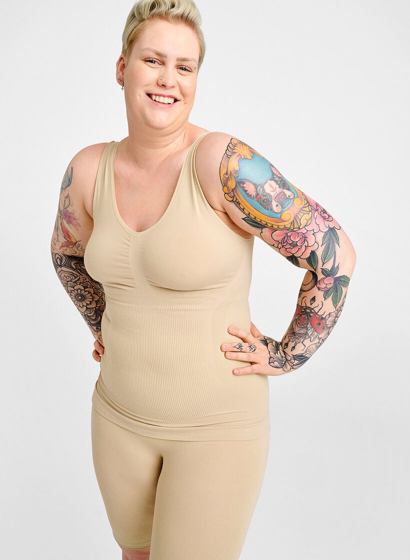 Shapewear topp med brede stropper, Beige, Image image number 0