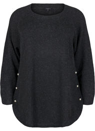 Strikket bluse med perledetaljer, Dark Grey Melange