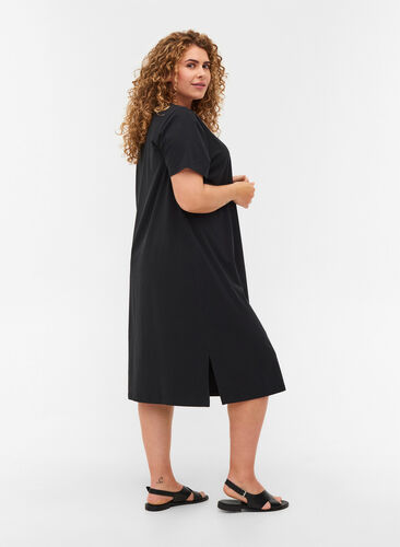 Kortermet kjole i bomull med splitter, Black, Model image number 1