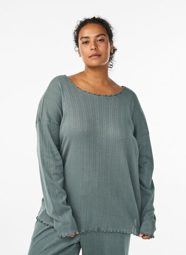 Zizzi Nattkjole i organisk bomull, Grønn, Model image number 0