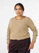 Stripete bluse med lange ermer, Brun, Model image number 0