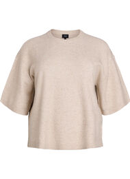 Løs strikket bluse med korte ermer, Simply Taupe Mel.