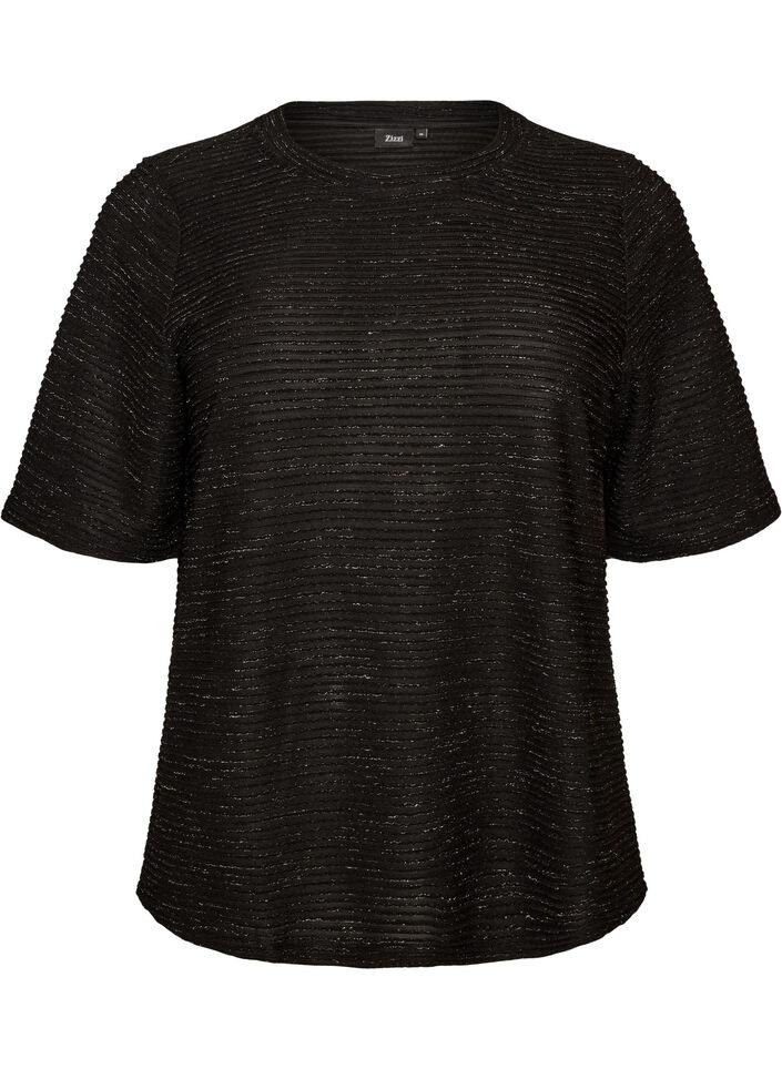 Bluse med tekstur og glitter, Svart, Packshot image number 0