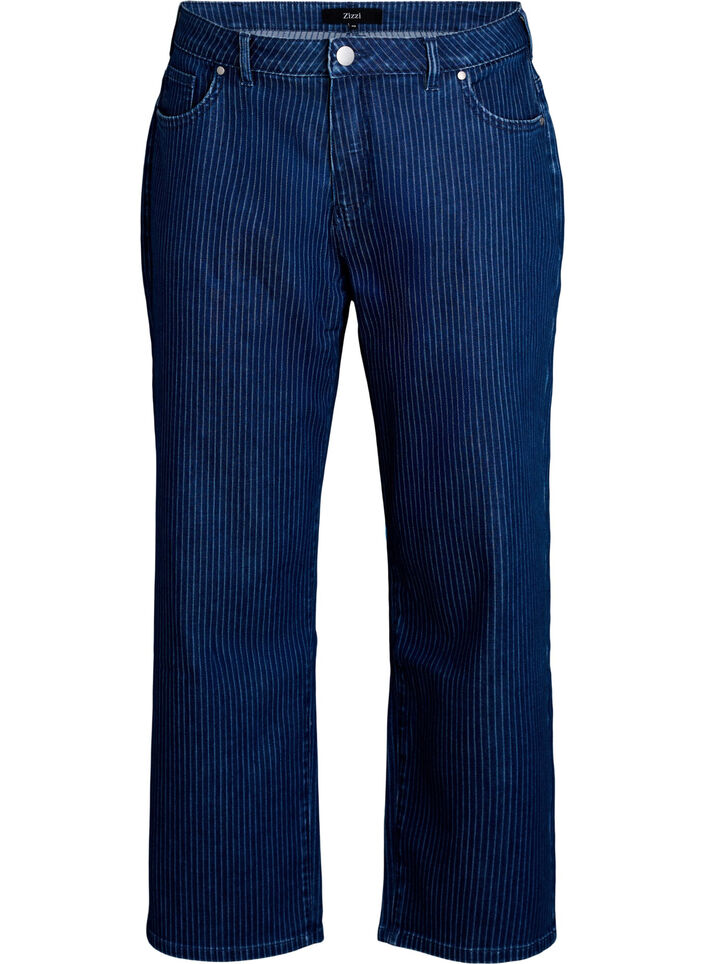 Stripete jeans med straight fit, Blå, Packshot image number 0
