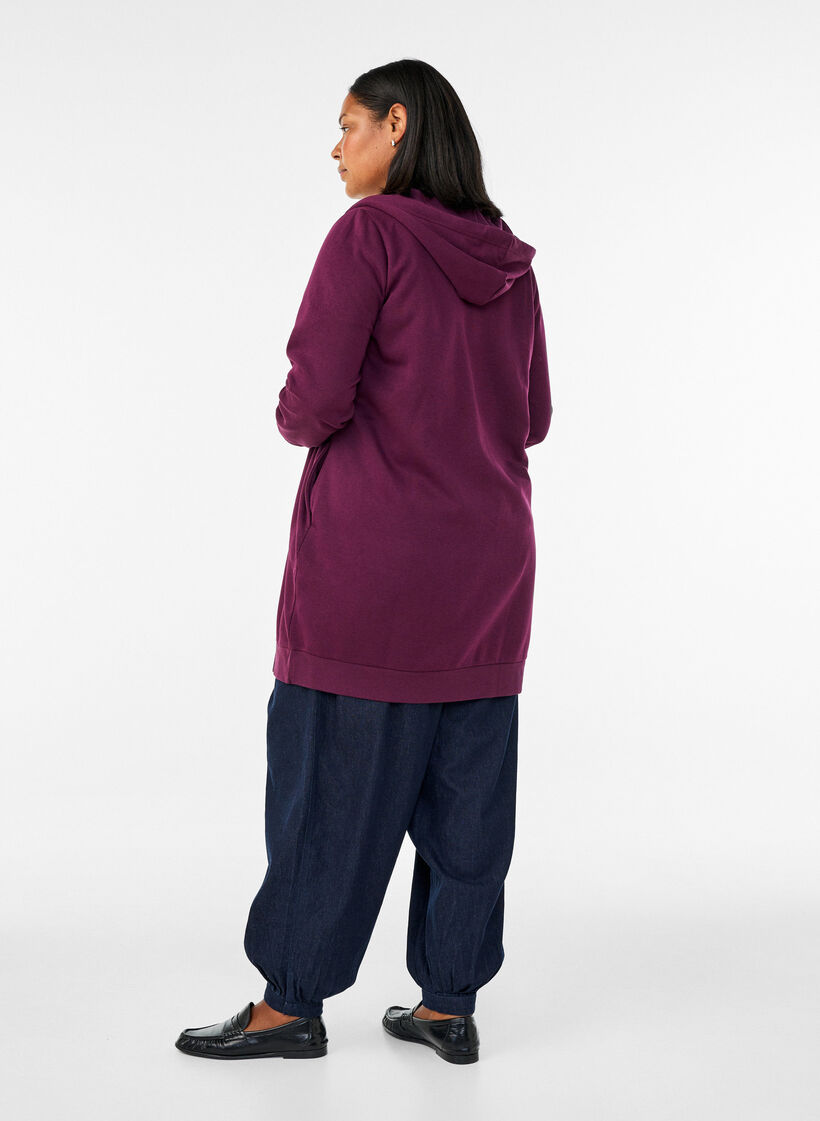 Lang hettegenser med glidel&aring;s og lommer, Lilla, Model image number 2