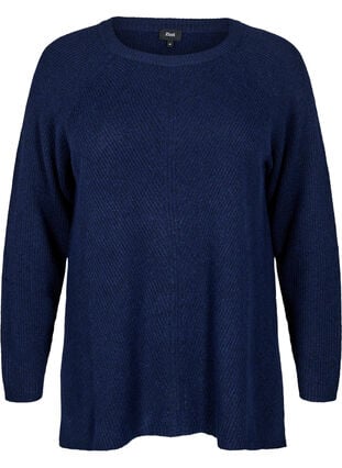 Zizzi Strikket bluse med rund hals, Naval Academy Mel., Packshot image number 0