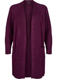 Lang cardigan med lommer, Potent Purple Mel. Lang cardigan med lommer