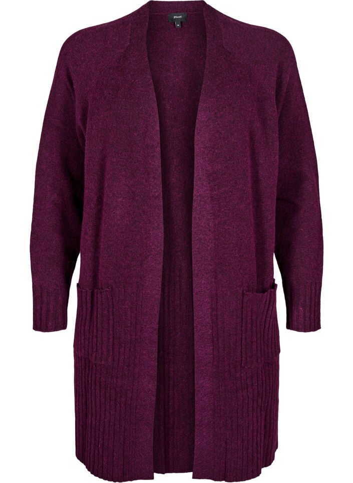 Lang cardigan med lommer, Potent Purple Mel., Packshot image number 0