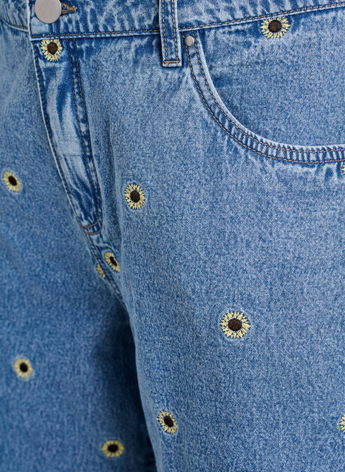 Dongerishorts med broderte blomster, Bl&aring;, Packshot image number 2